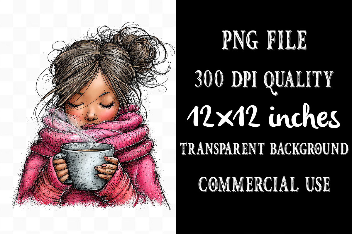 Enjoy Coffee Girl Whimsical Clipart, a Seasonal Illustration by Designking (Photo 4 of 5)