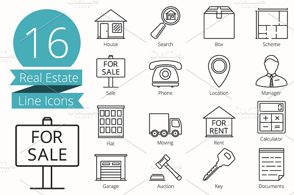 16 Real Estate Line Icons