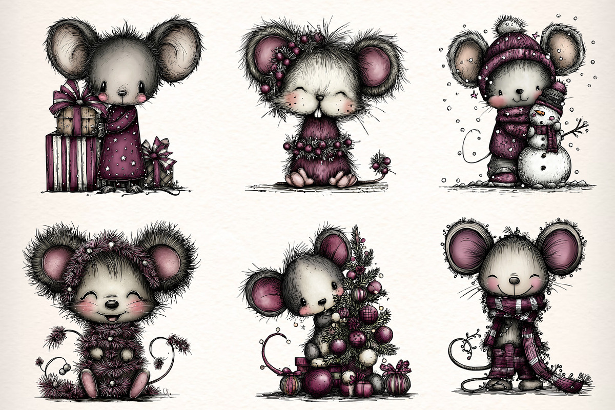 Whimsical Christmas Mouse Clipart, an Illustration by Dream Creation (Photo 5 of 7)