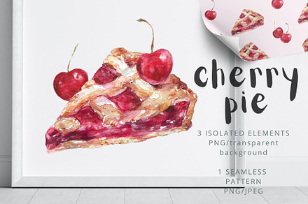Cherry Pie Watercolor Set, a Food Illustration by Kolorata Art