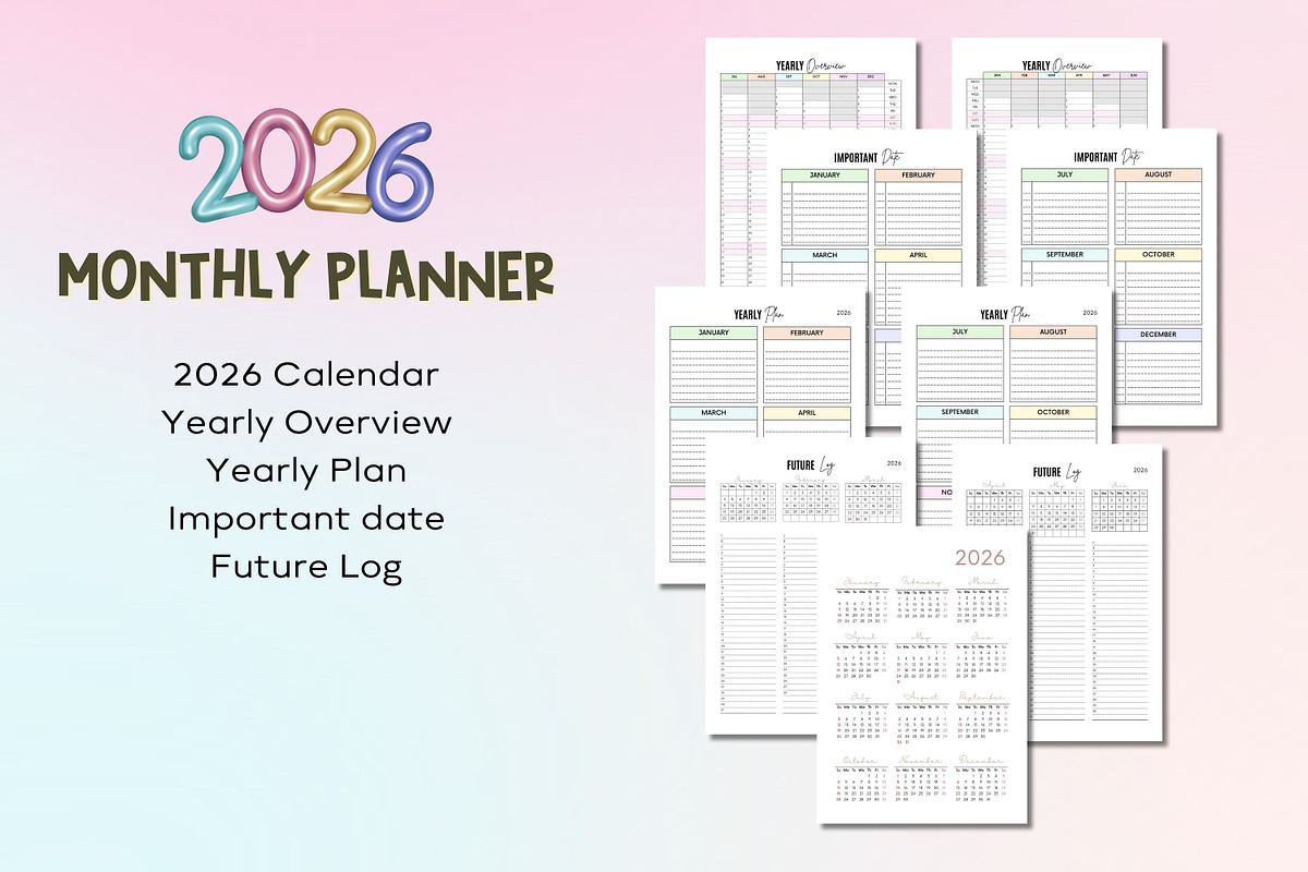 2026 Monthly Planner-Canva Template, a Templates & Theme by Adalin Shop (Photo 4 of 12)