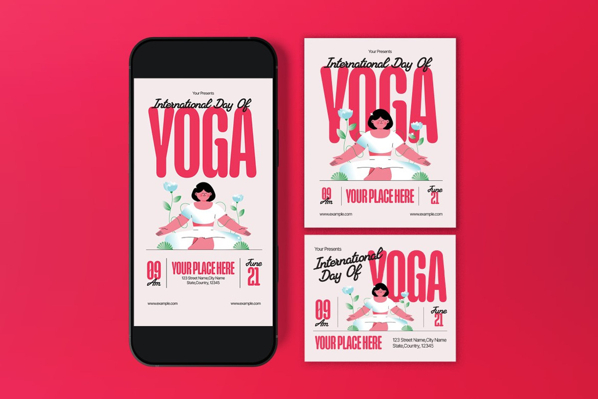 Pink Bold Day Of Yoga Flyer Set, a Flyer Template by graphicook (Photo 3 of 3)