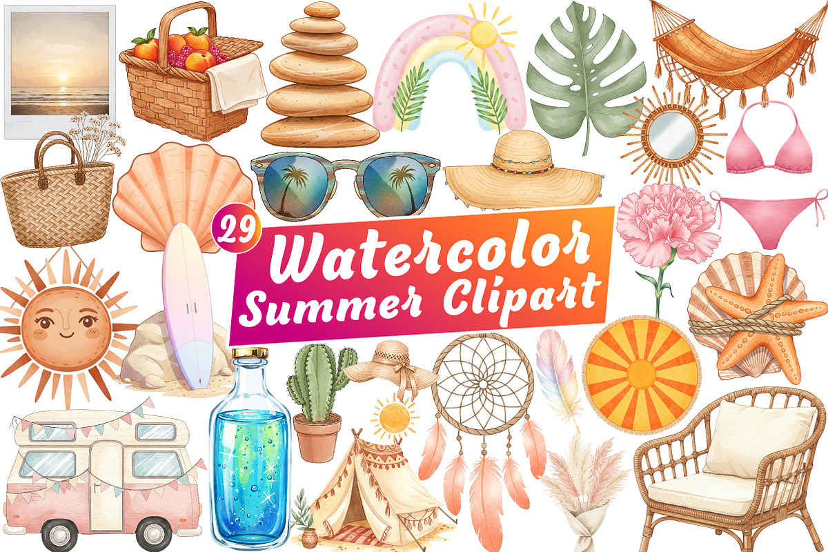 Watercolor Summer Clipart, an Illustration by Libby Wishes (Photo 1 of 8)