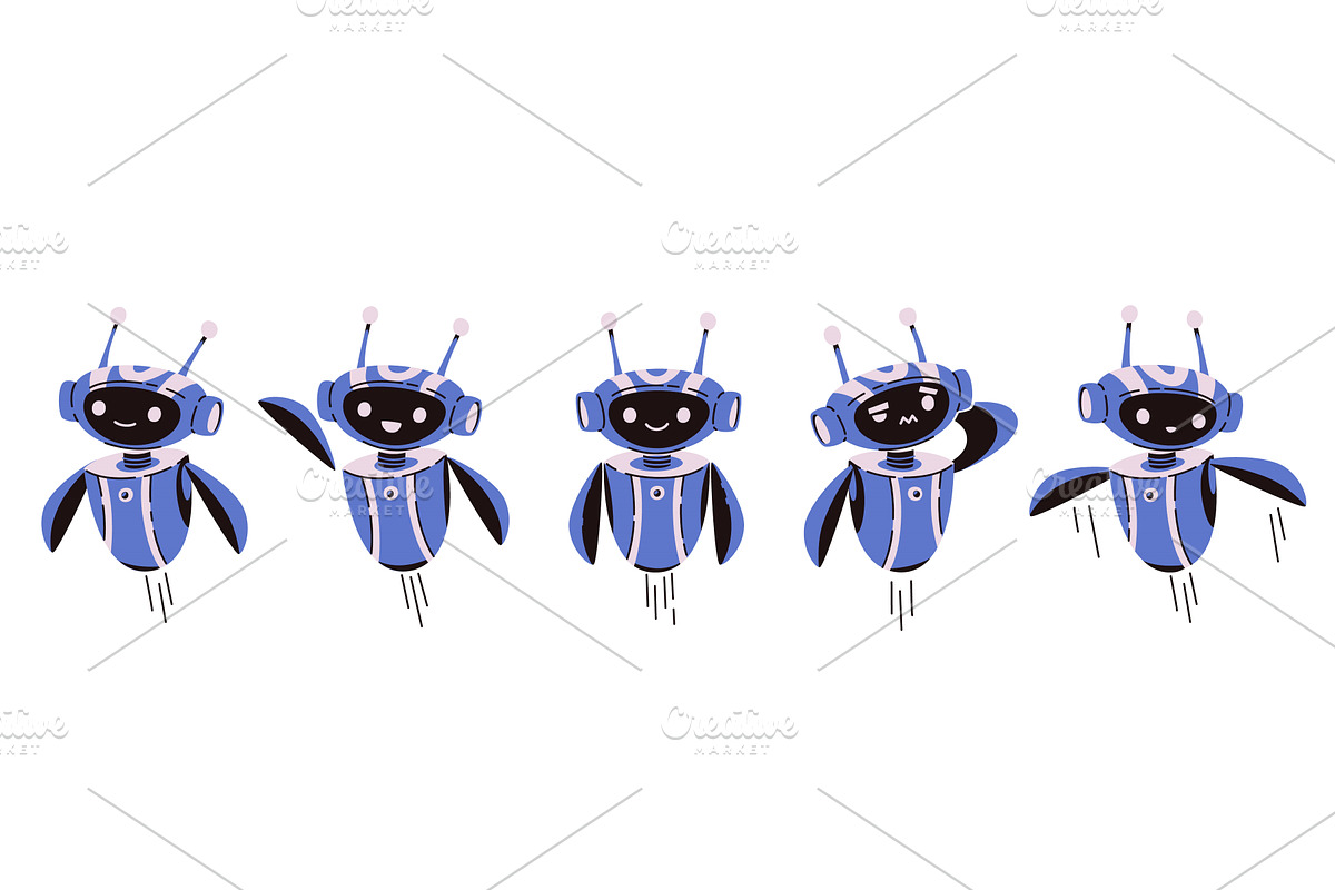 Cute chatbot AI characters set in, a Technology Illustration by art PVP - market