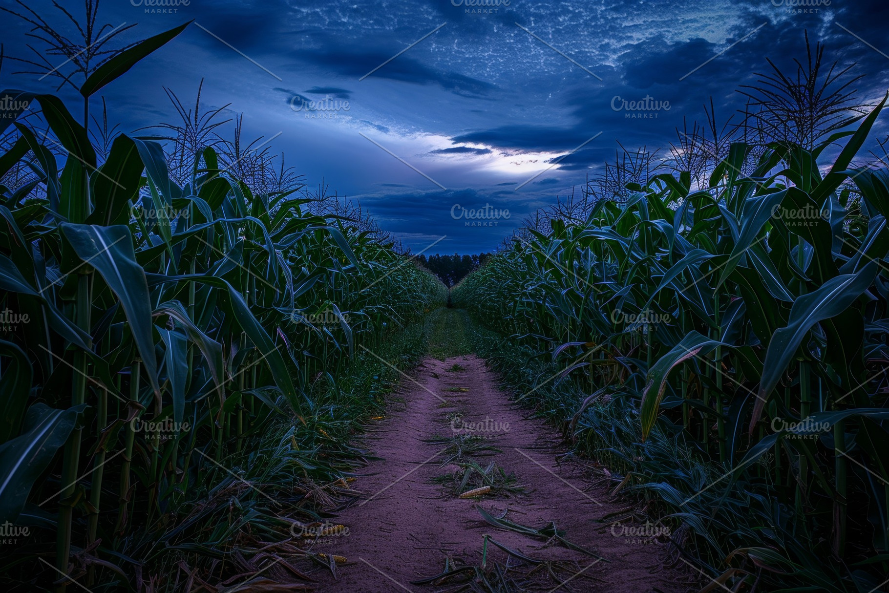 Cornfield Pathway Under a Dramatic T, a Photo by Tanuart