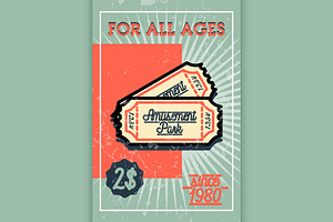 Color vintage Amusement park banner., a Decorative Illustration by Netkoff