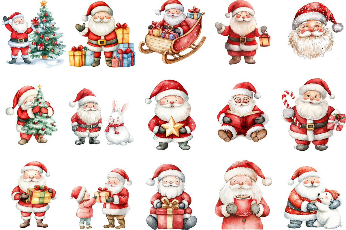 Cute Santa Claus & Friends Christmas, an Illustration by Designking (Photo 2 of 5)