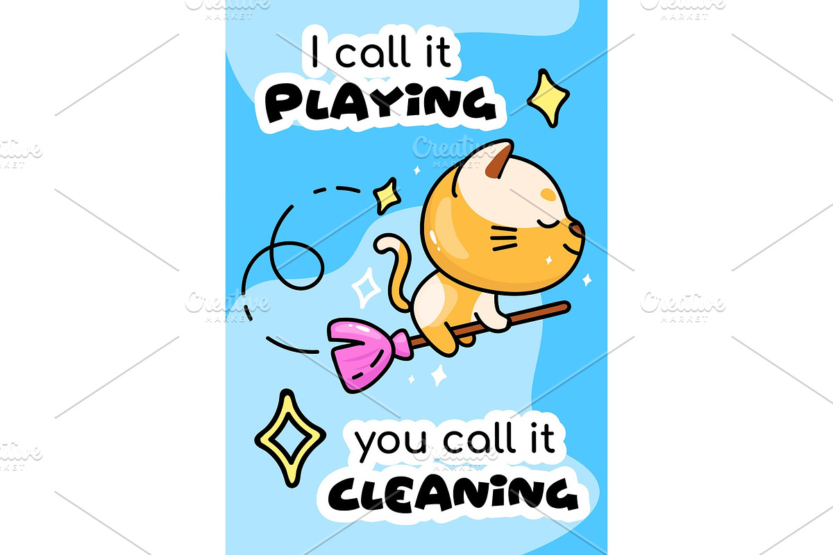 Cute cat on broomstick poster, a Poster Template by IMG visuals characters