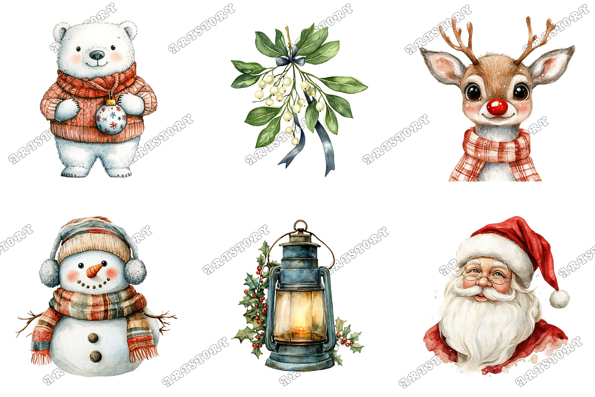Whimsical Christmas Clipart, an Illustration by designcity5 (Photo 2 of 5)