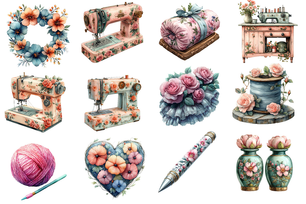 Floral Sewing Sublimation Clipart, an Illustration by Designworld (Photo 4 of 5)