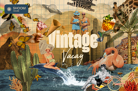 Vintage Vacay Collage: 90+ Elements