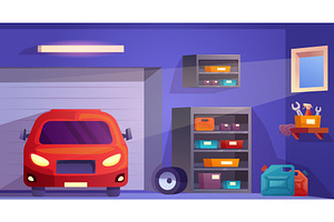 Car inside garage. Home parking, a Transportation Illustration by Stock-Smart-Start