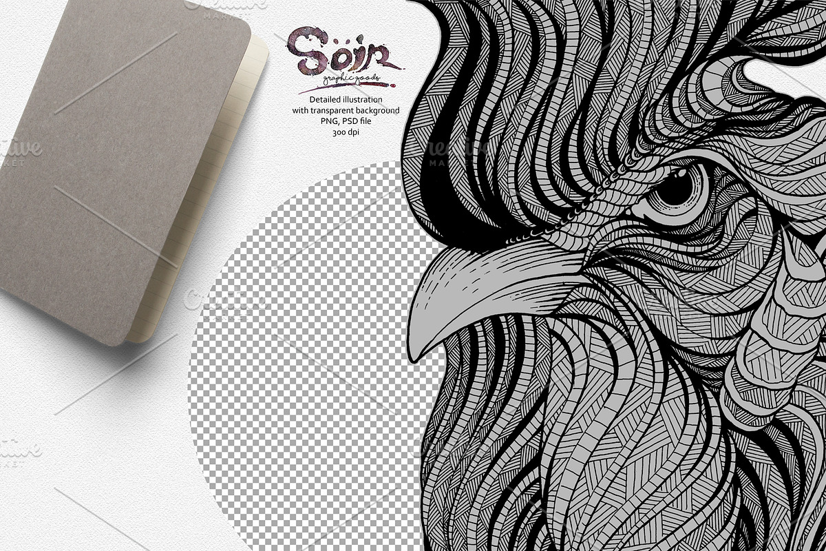 Rooster T-shirt design (Hand drawn), an Illustration by Soir Creative (Photo 2 of 3)