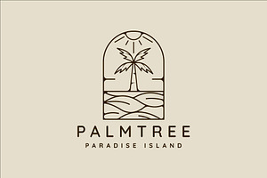 palm tree and ocean waves line art, a Branding & Logo Template by zyxroun shop
