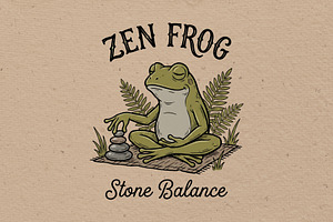 Zen frog stone balance, an Animal Illustration by Vectorlina