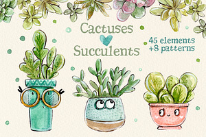 Cacti & Succulents Set 8 Patterns