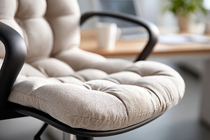 Sleek white ergonomic office chair close-up, a Business Photo by AlyaAnd
