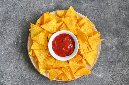 Corn tortilla chips in big plate., a Background Photo by Galiyah Assan