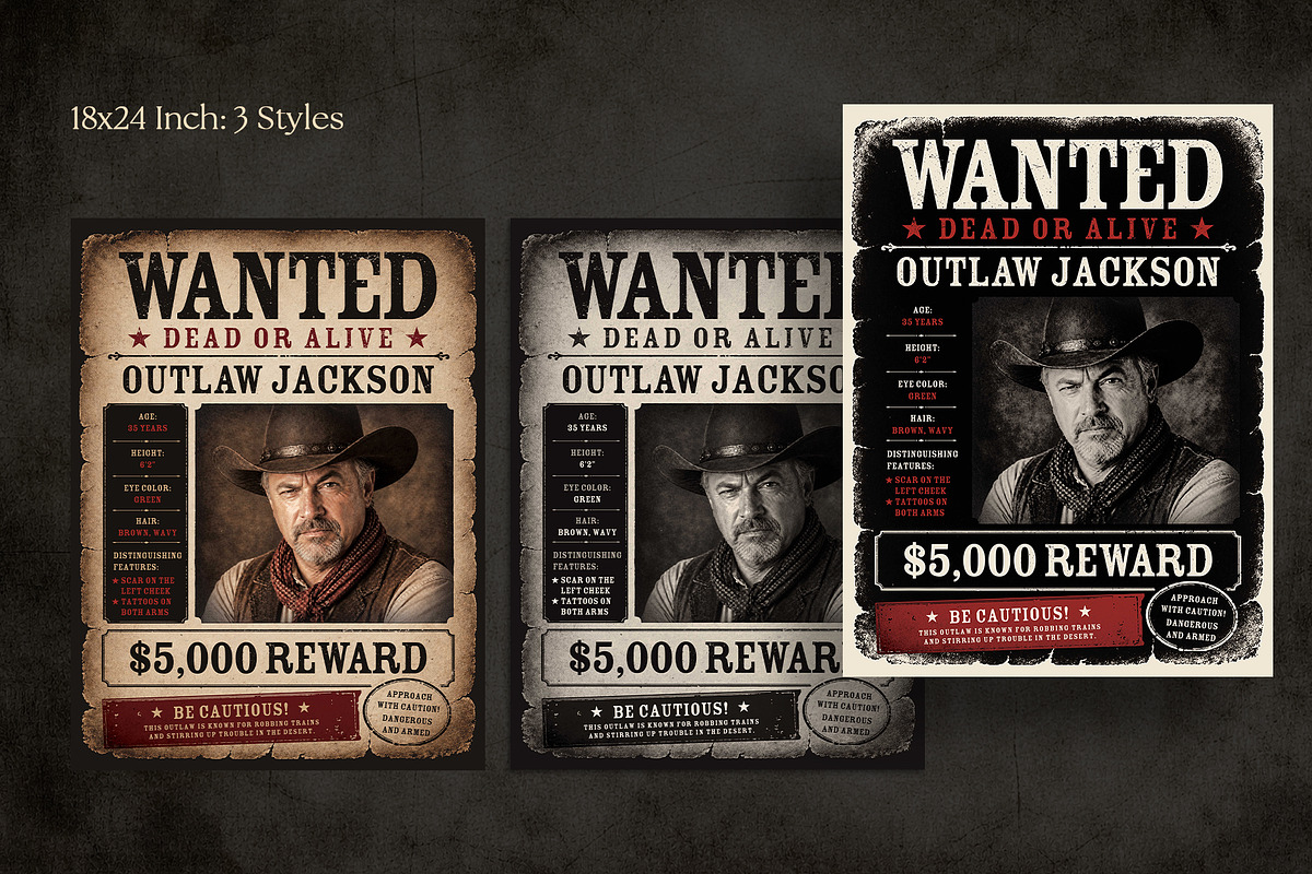 Vintage Wild West Wanted Poster, a Poster Template by BrandPacks (Photo 3 of 6)