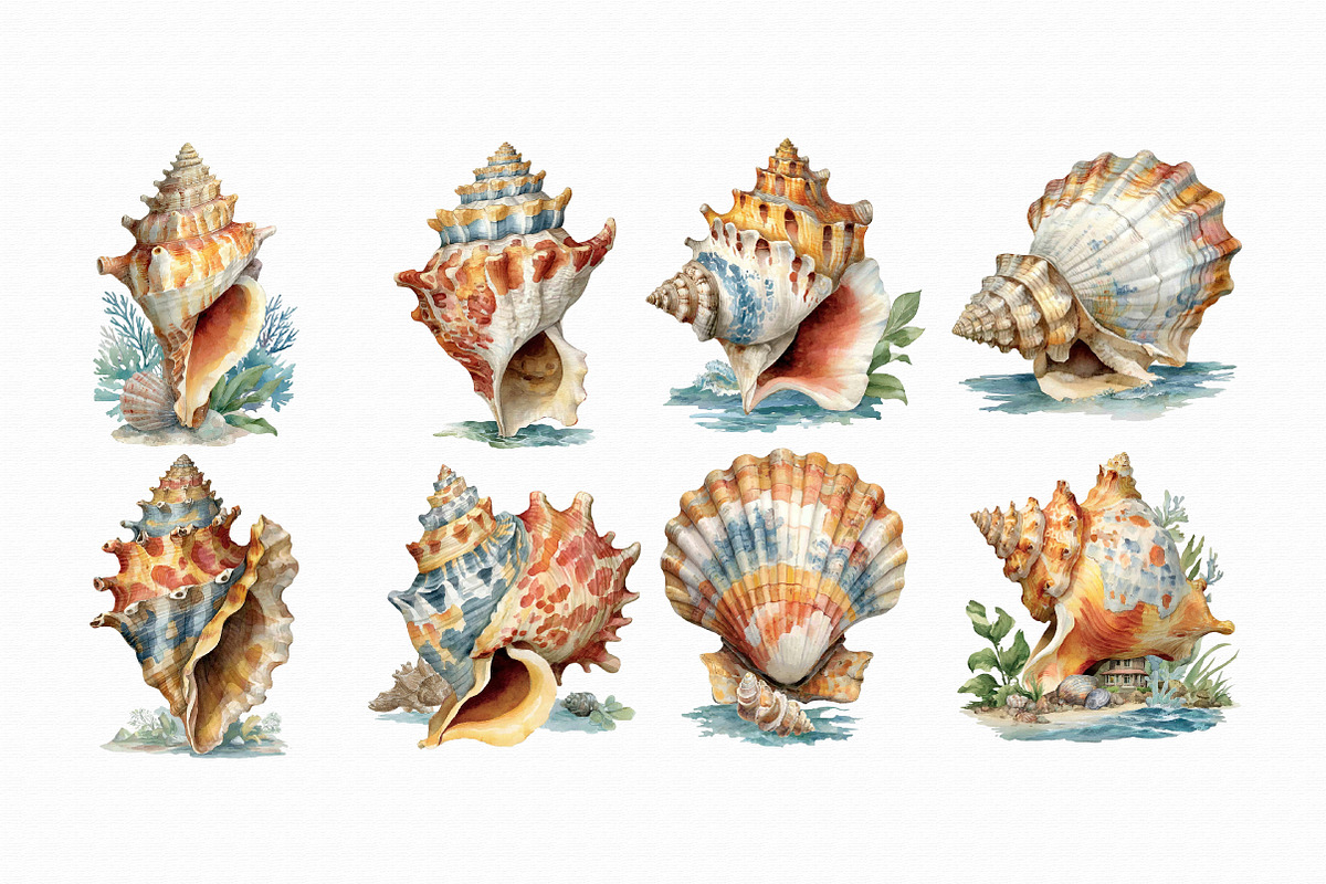 Watercolor Seashell Clipart, an Illustration by Libby Wishes (Photo 3 of 4)