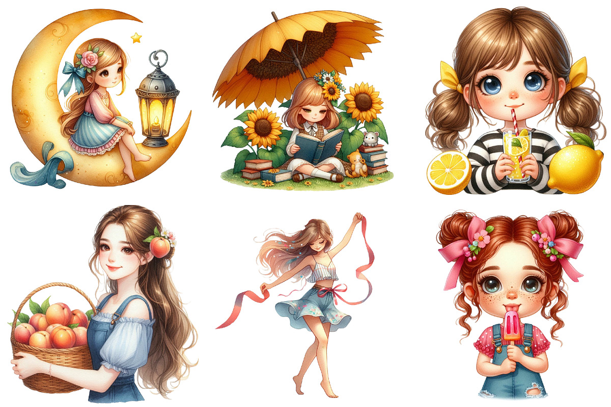Whimsical Summer Girl Clipart, an Illustration by Pixels.Craft (Photo 4 of 9)