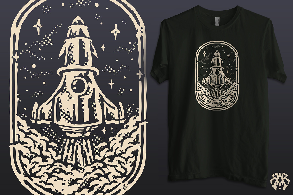The Rocket & The UFO Vintage Style, a Transportation Illustration by Krizvector Artwork Shop (Photo 2 of 4)