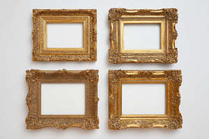 Four ornate gold picture frames on w, a Photo by Pixeness Studio