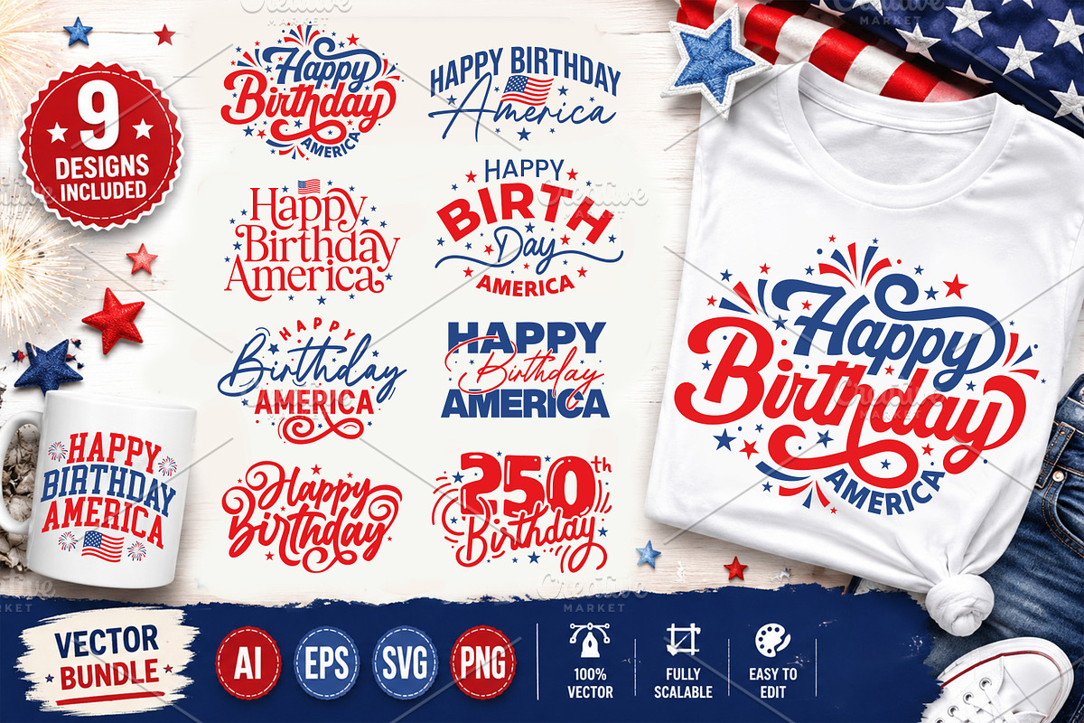 Happy Birthday America SVG Bundle, a Wallpaper Graphic by ashek (Photo 1 of 5)