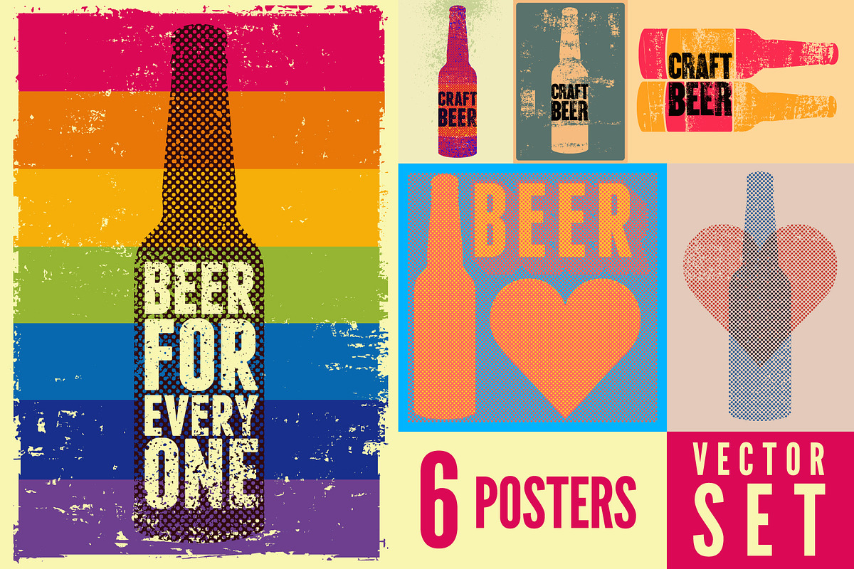 Beer Love Craft vector poster set., a Food Illustration by PoPaShop (Photo 1 of 7)