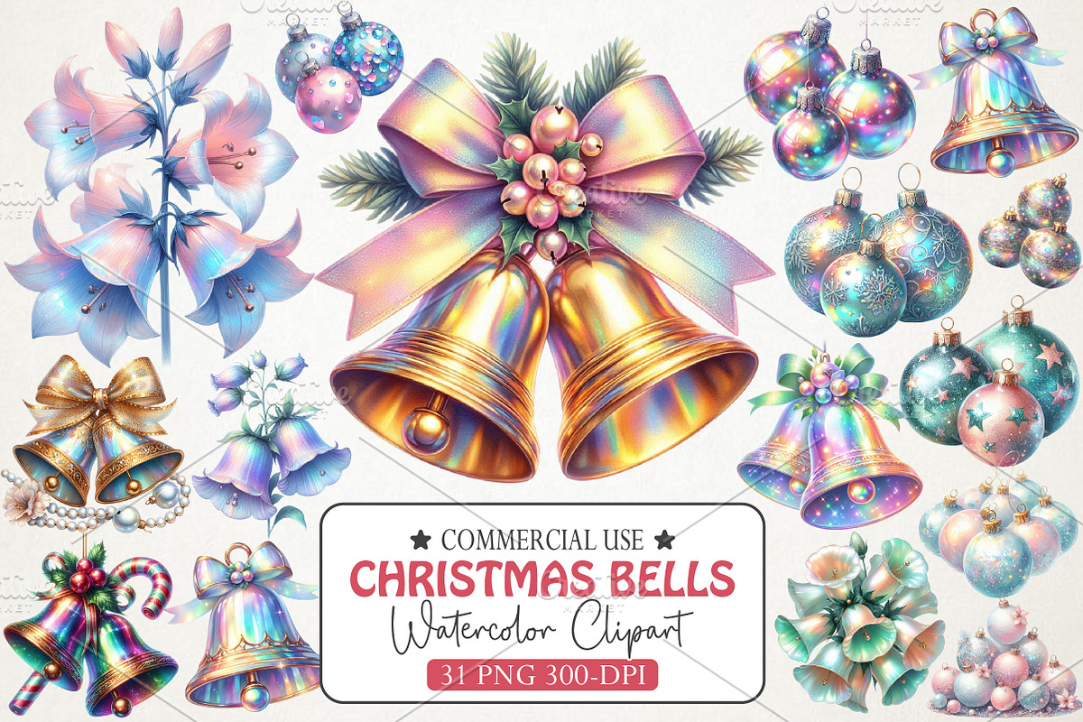 Iridescent Christmas Bells & Baubles, an Illustration by RobertsArt (Photo 1 of 7)