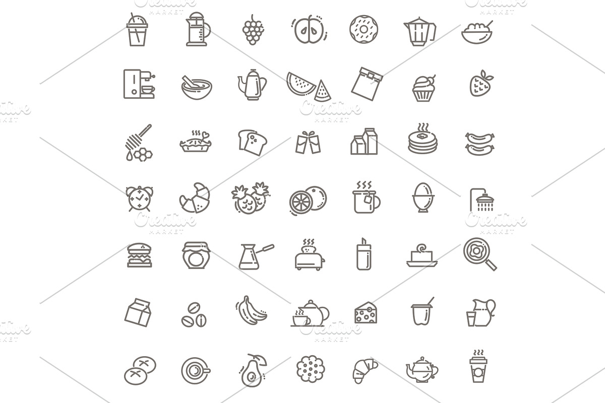 Vector outline breakfast flat icons, a Food Illustration by Tettygreen