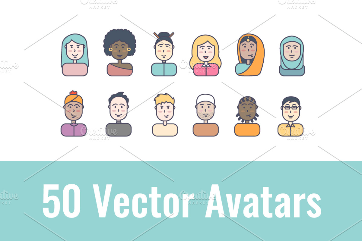 50 Male And Female Avatars, an Outline Icon by Asya Malysheva (Photo 1 of 2)