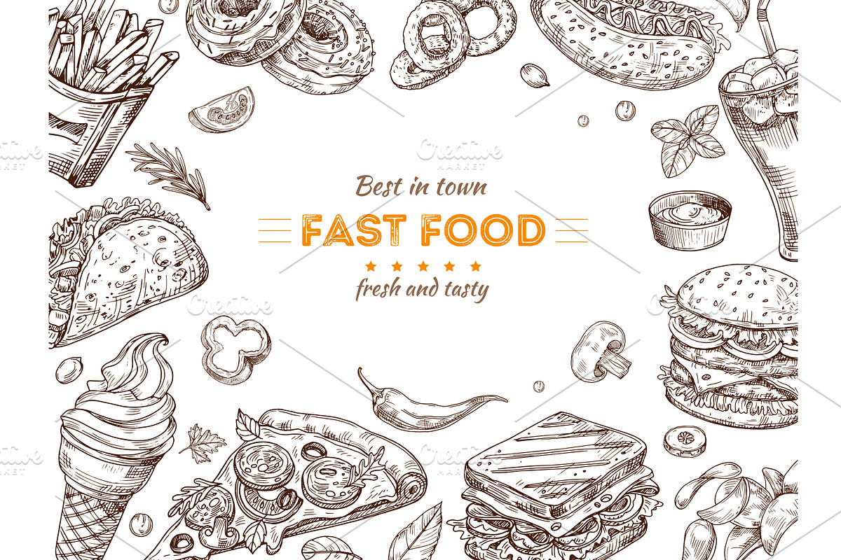 Fast food background. Sketch drawing, a Background Graphic by Valerie ...