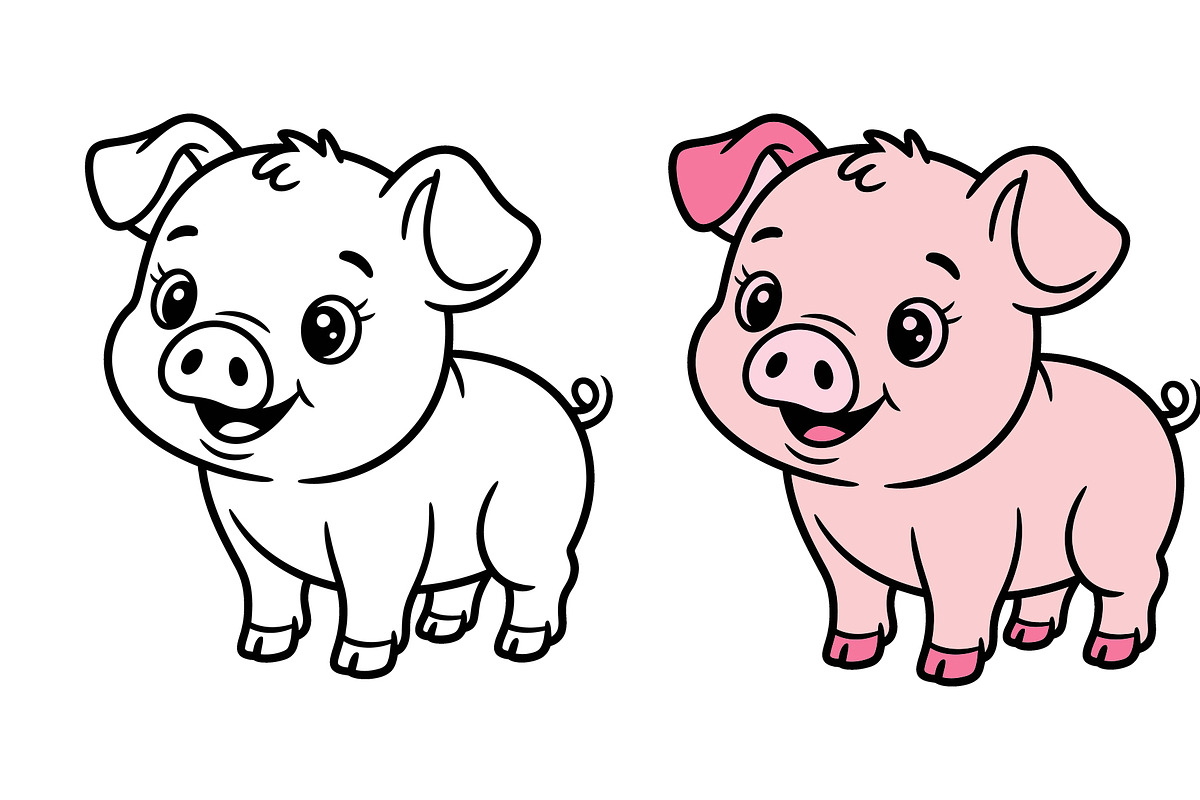 Baby Farm Animals Coloring Clipart, an Animal Illustration by Annudesign (Photo 1 of 3)