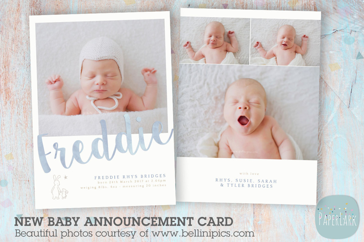 AN010 Newborn Baby Card Announcement, a Card Template by Paper Lark
