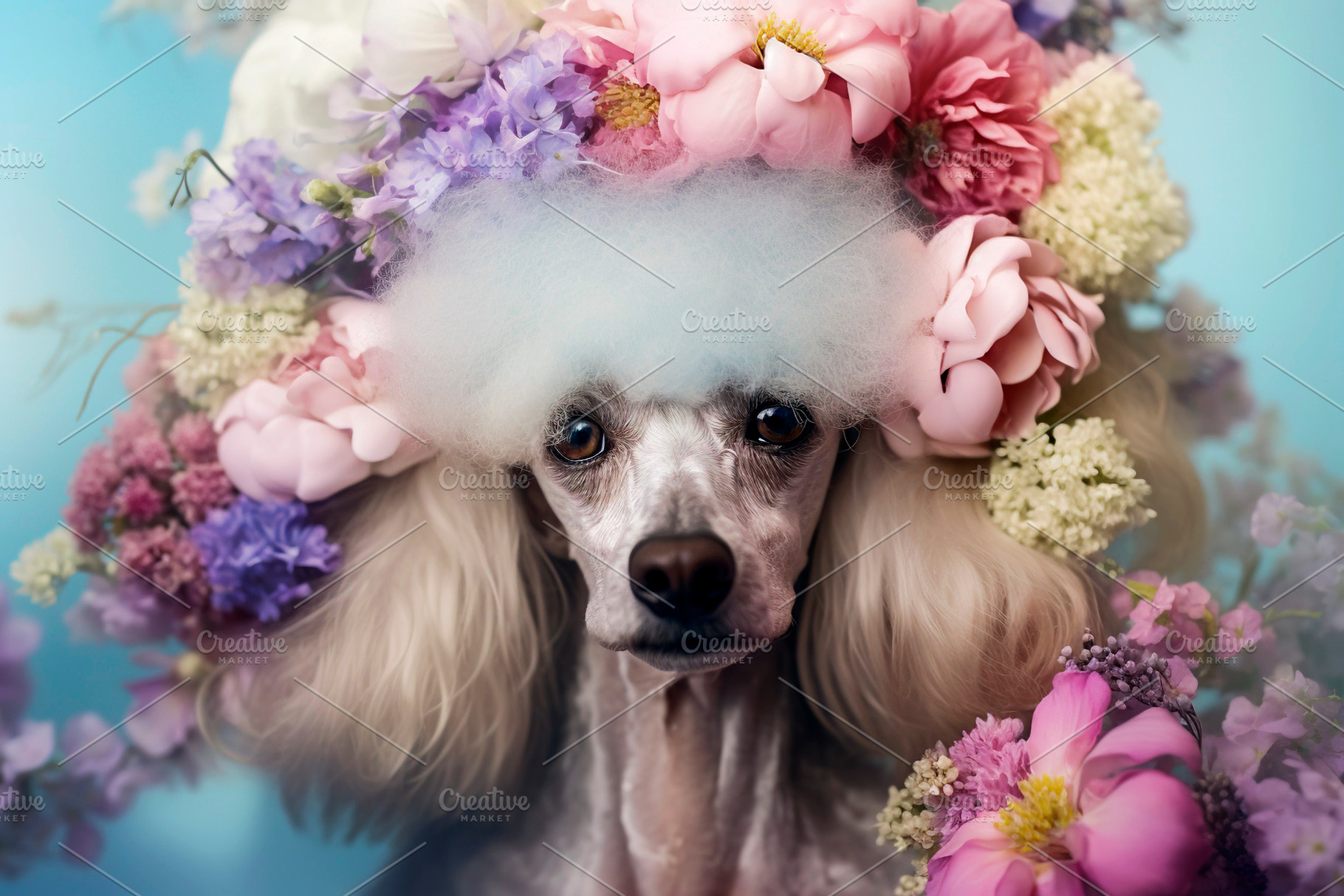 Poodle dog with flowers, an Animal Photo by huertas19