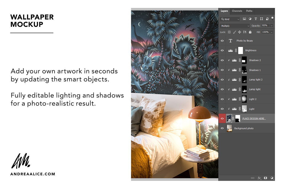 Wallpaper Mockup Bedside with Lamp, a Household Mockup by Andrea Muller (Photo 4 of 6)