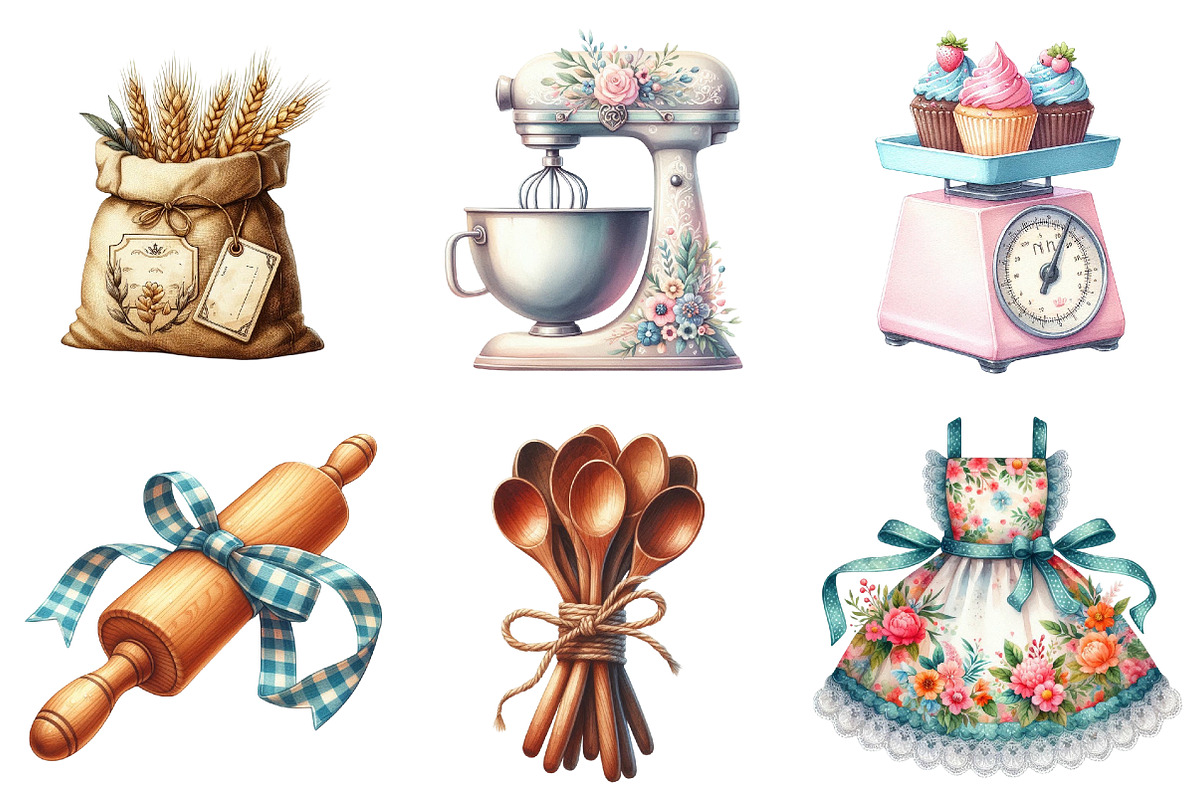 Vintage Baking Sublimation Clipart, an Illustration by Watercolor design (Photo 2 of 4)