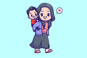 Cute Mother Holding Son Cartoon, a Person Illustration by Catalyst Labs