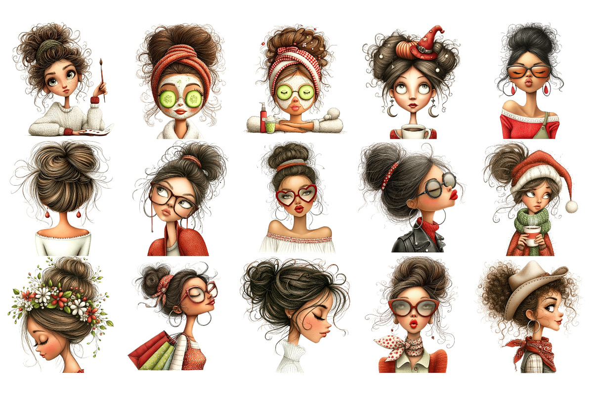 Messy Bun Girls PNG Clipart, a Person Illustration by Nicolle's Colorful Art (Photo 5 of 7)