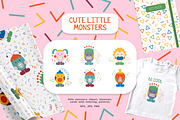 CUTE LITTLE MONSTERS clipart set, a Decorative Illustration by LiiaLonn Studio (Thumbnail 1 of 5)