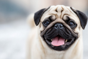 Happy pug dog with tongue out, an Animal Photo by MistyDay