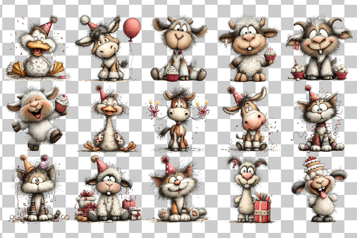 Quirky Birthday Animals PNG Clipart, an Animal Illustration by Nicolle's Colorful Art (Photo 3 of 5)