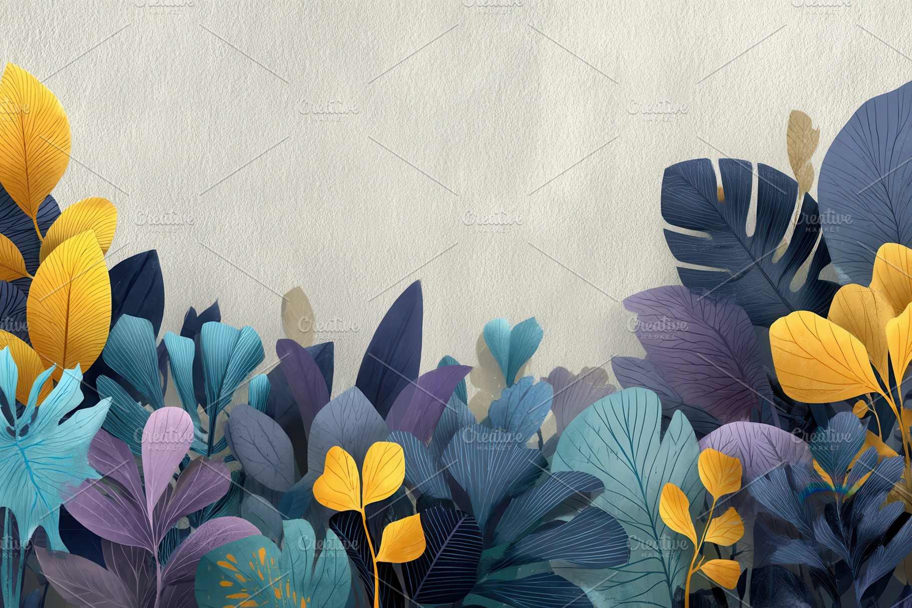 Vibrant Tropical Leaves Beige Backgr, a Photo by Pixeness Studio
