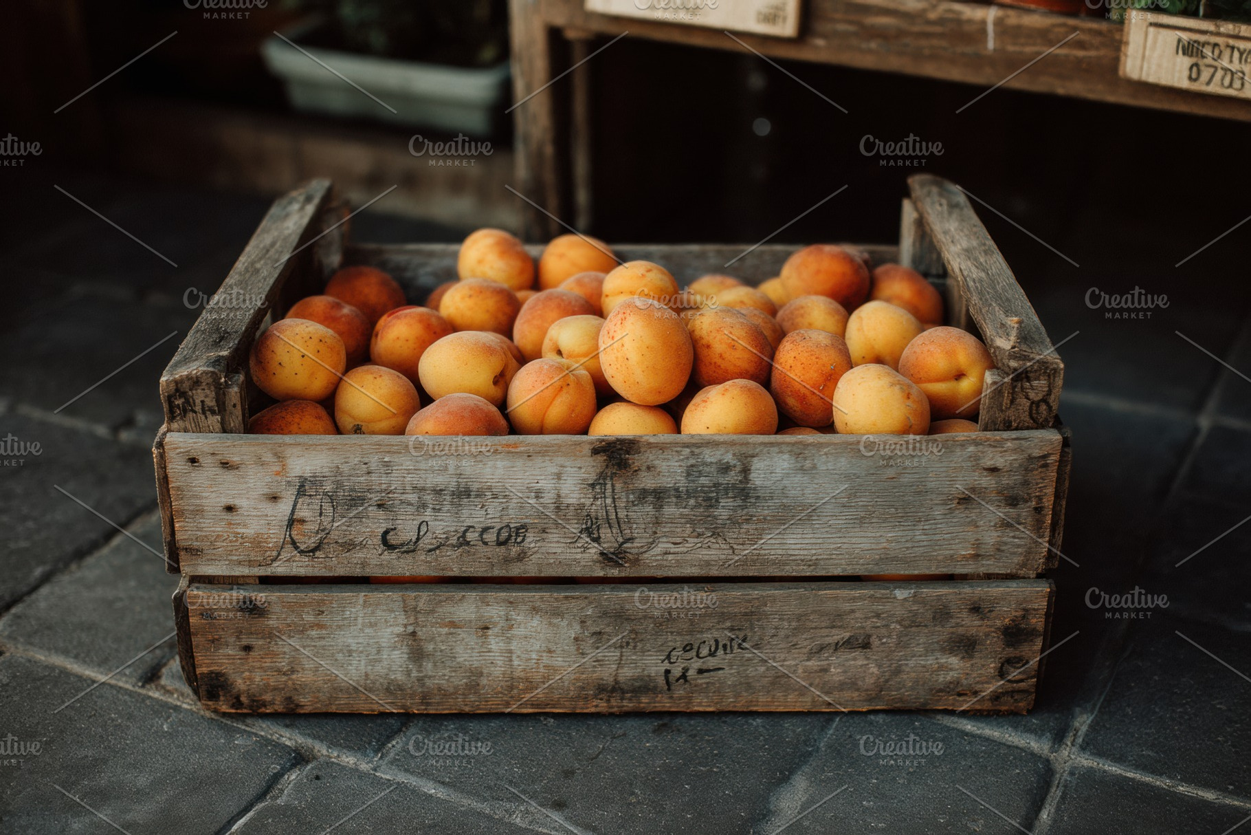Summer market crate with apricots, a Food & Drink Photo by Virgo Studio