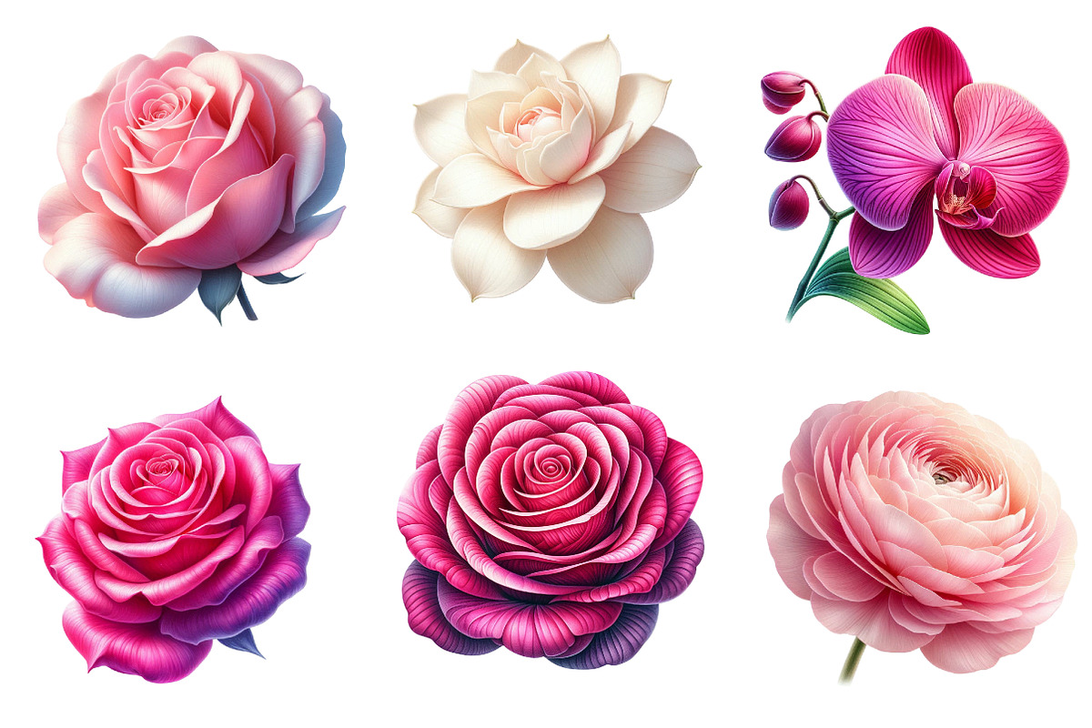 Watercolor Pink Flowers Clipart, an Illustration by Dream Creation (Photo 5 of 6)