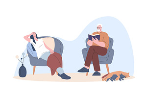 Senior man reading book to tired, an Education Illustration by Valerie Bodnar