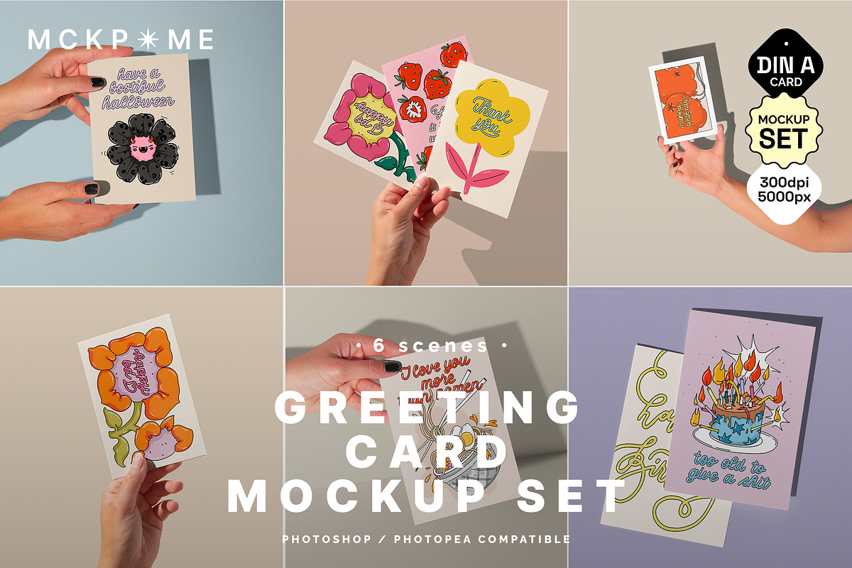 DIN A postcards in hand mockup set, a Merchandise Mockup by MCKP*ME (Photo 1 of 7)