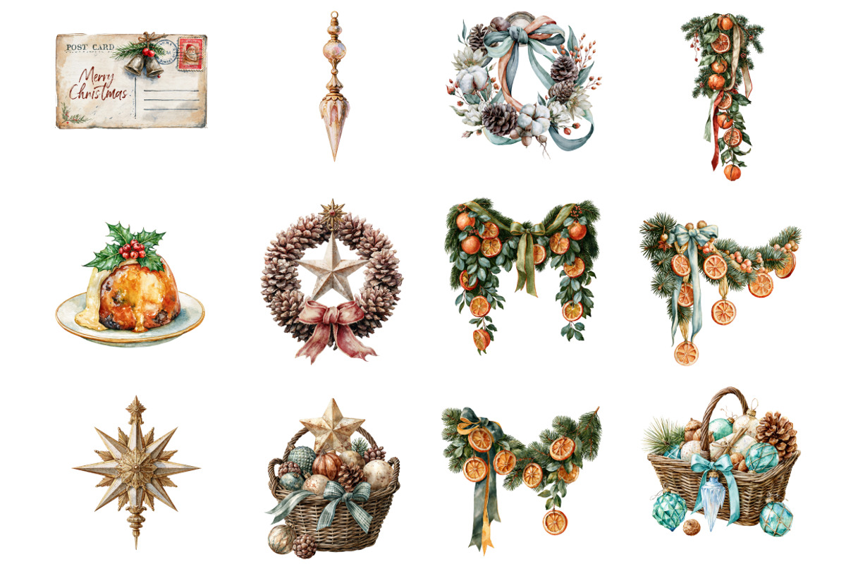 Vintage Christmas Clipart - 38 PNG, a Seasonal Illustration by InkyQueenArt (Photo 3 of 8)