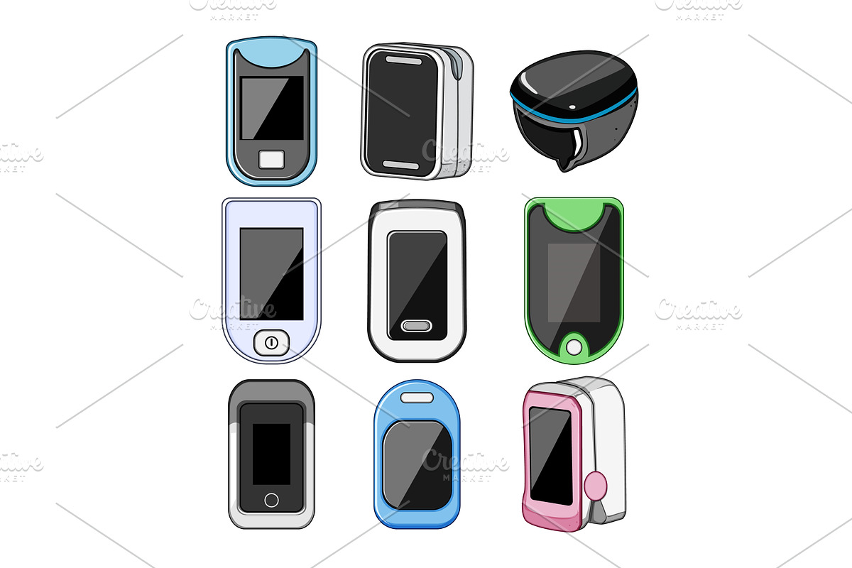 oxygen fingertip monitor set cartoon, an Object Illustration by pikepicture